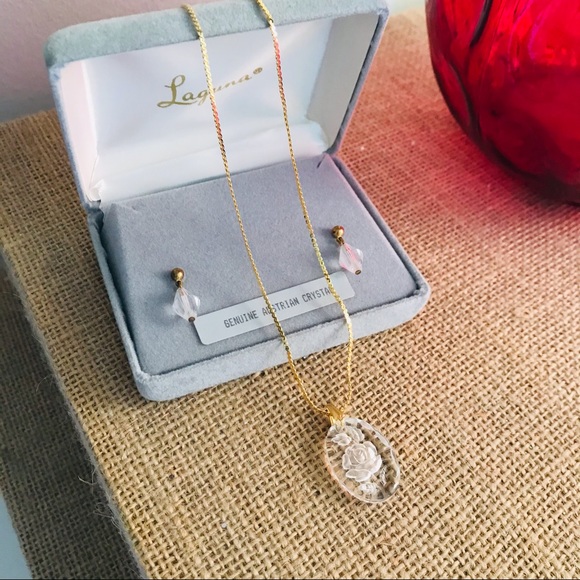 Vintage Laguna Crystal Etched Rose Set - Picture 4 of 13